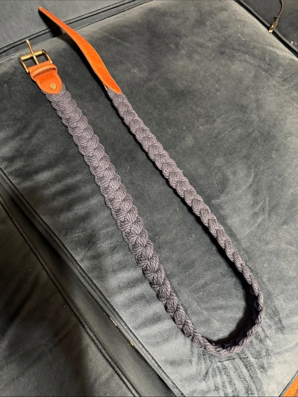 Brooks Brothers Braided Belt in Dark Gray with Tan Leather Trim